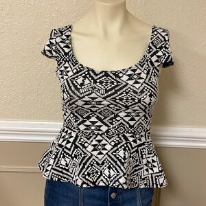 Charlotte Russe Black and White Tribal Pattern Top Size XSmall